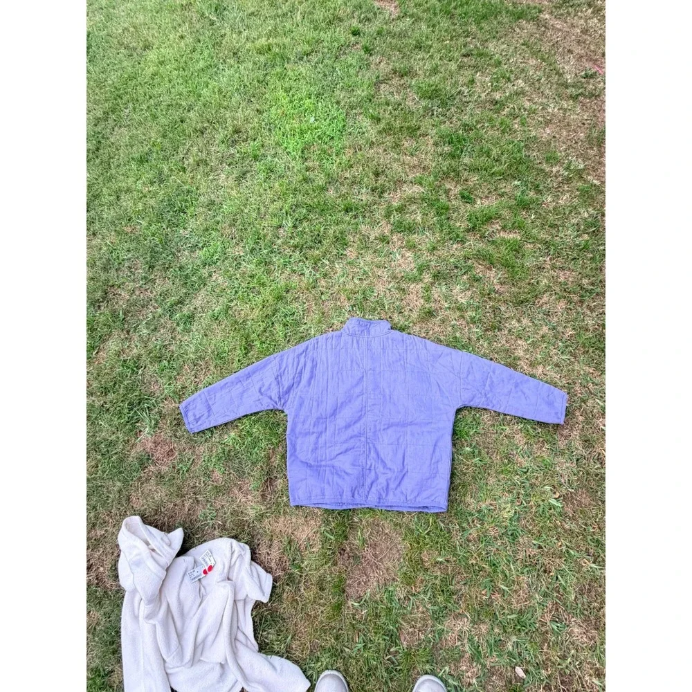 Amuse Society Quilted‎ Snap Front Jacket Periwinkle Blue Palm Tree Logo L/XL